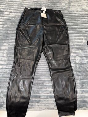 Fabletics Black Faux Leather Leggings with Branded Accent